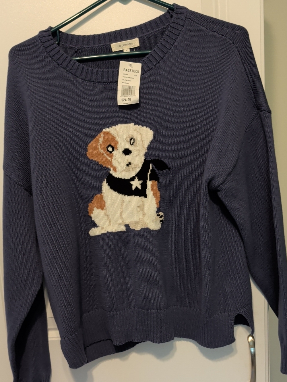 No Comment Navy Dog Knit Sweater - Cute Puppy Design